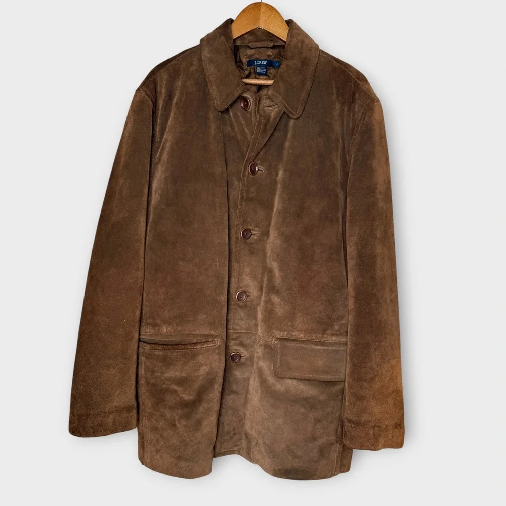 J. Crew Dark Brown Suede Leather Barn Chore Car Coat Jacket Soft Size Large